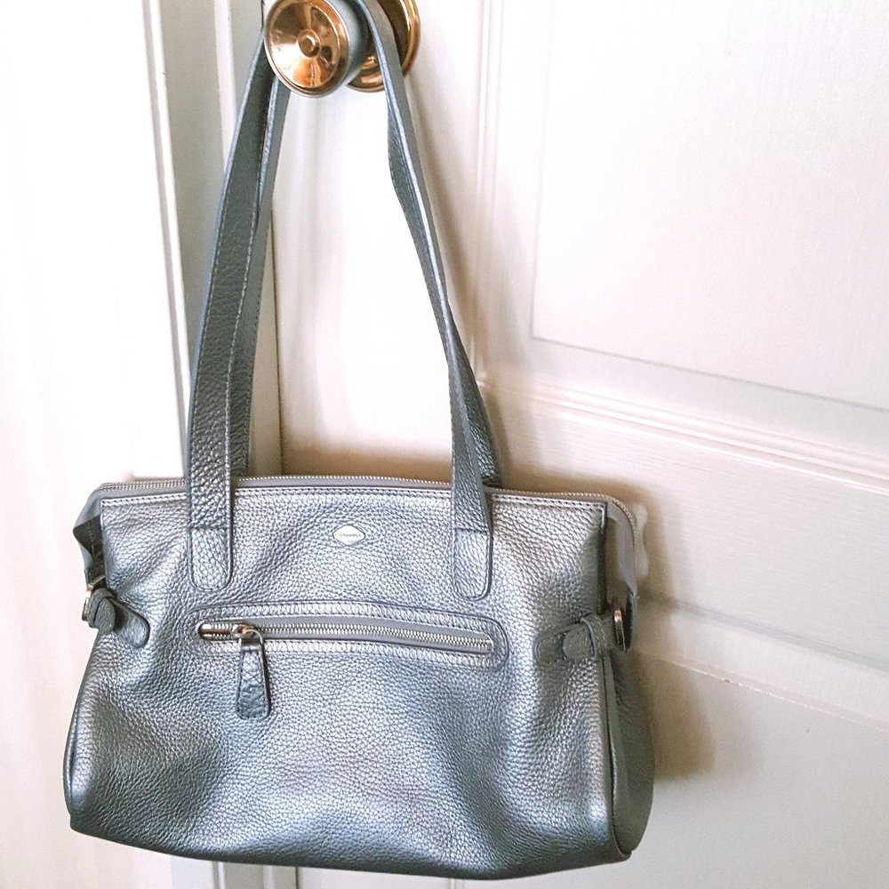 Pebble Metallic Italian Leather 2 Strap Purse Shoulder Bag